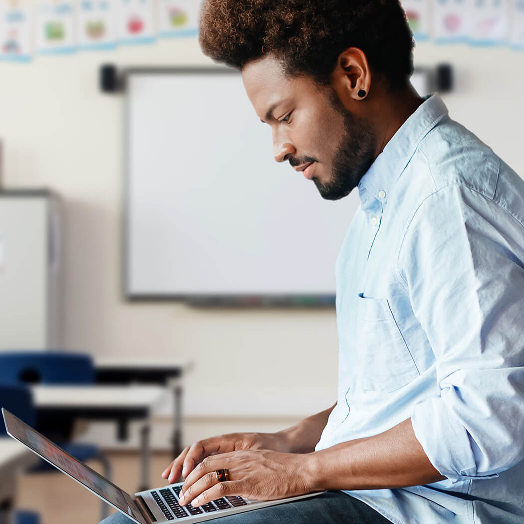 student using laptop