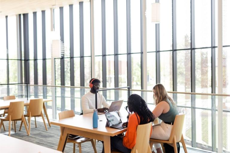 students working at a table